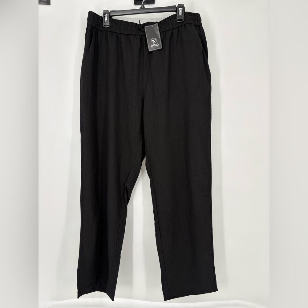 NWT iWOO‎ MIEINIS Wide Leg Women’s Black Linen Pants